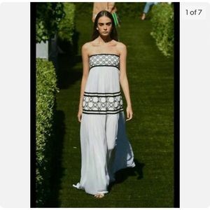 Tory Burch Christie Dress 4 White Geometric S NWT Strapless Runway